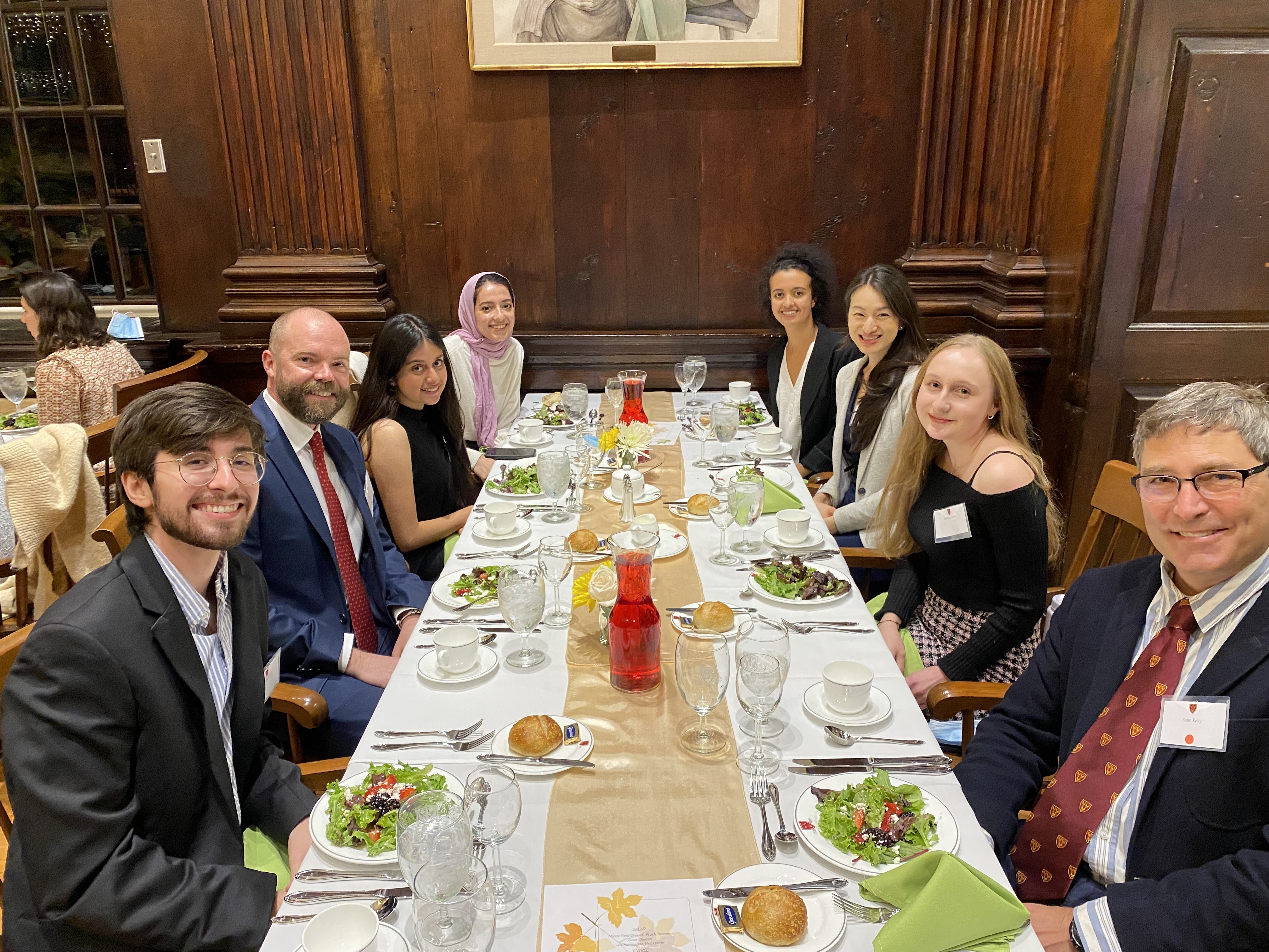 Dunster students and their guests enjoy the Student Faculty Dinner in the Fall of 2021.