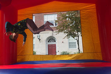 bouncy house in Dunster yard